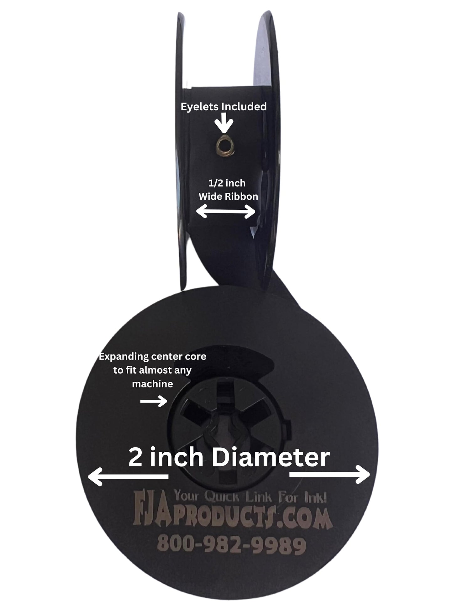 Universal Typewriter Ribbon Twin Spool Black 1/2" Ribbon on 2 inch Spool with Eyelets. Made in USA