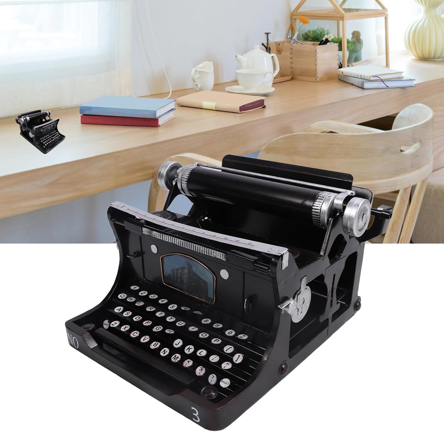 Airshi Antique Typewriter Model, Black Portable Typewriter Durable Manual Polishing for Home