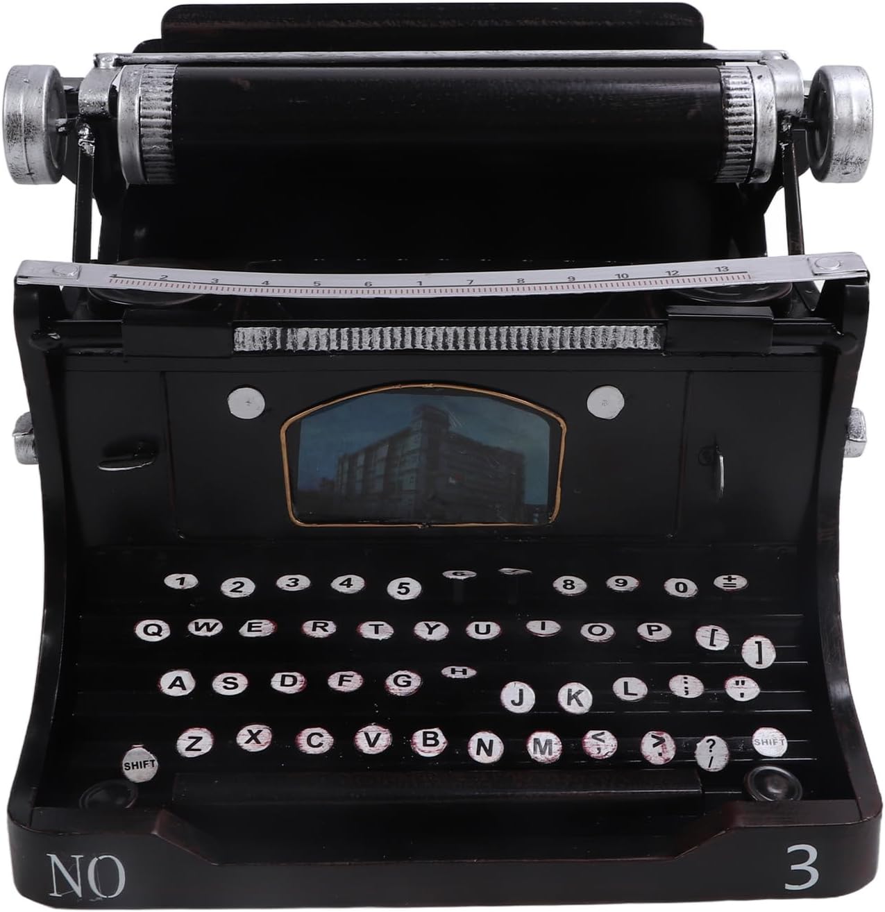 Airshi Antique Typewriter Model, Black Portable Typewriter Durable Manual Polishing for Home