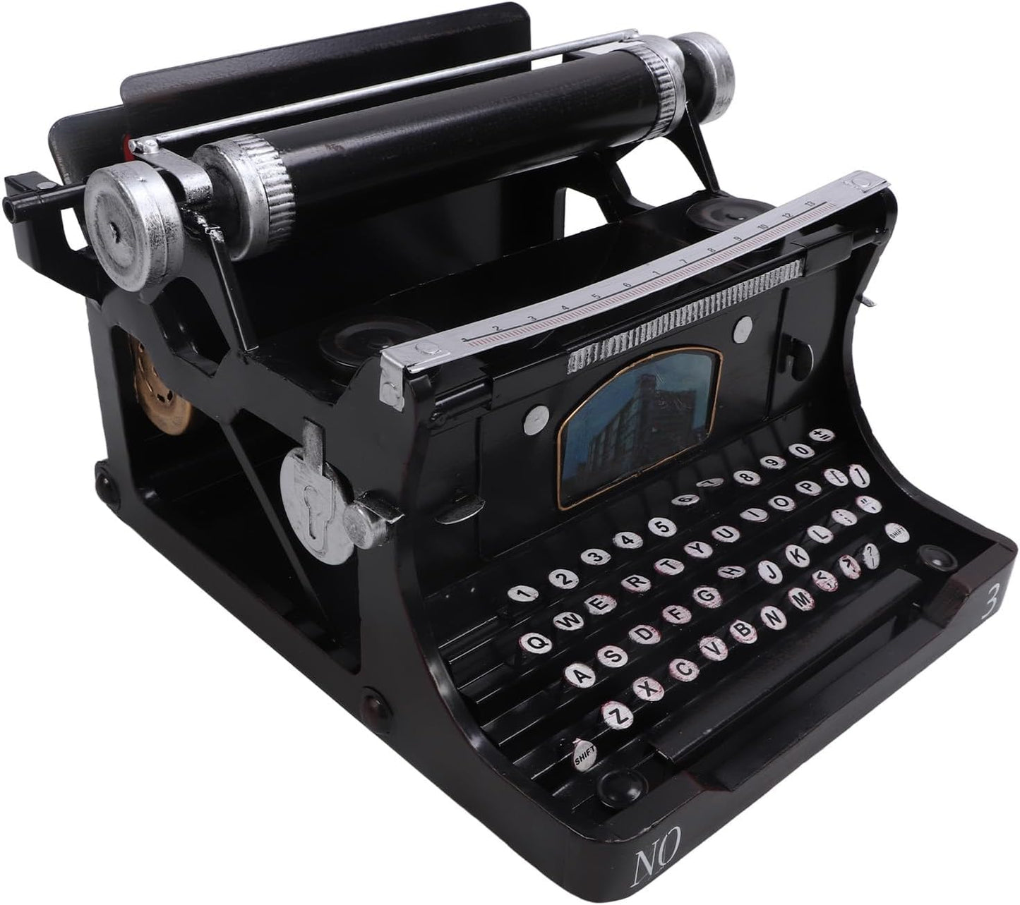 Airshi Antique Typewriter Model, Black Portable Typewriter Durable Manual Polishing for Home