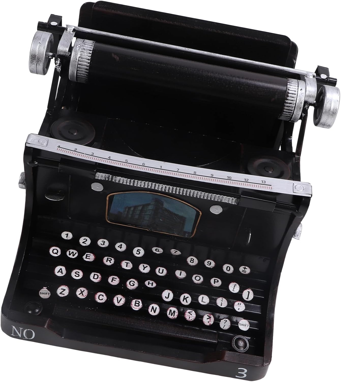 Airshi Antique Typewriter Model, Black Portable Typewriter Durable Manual Polishing for Home
