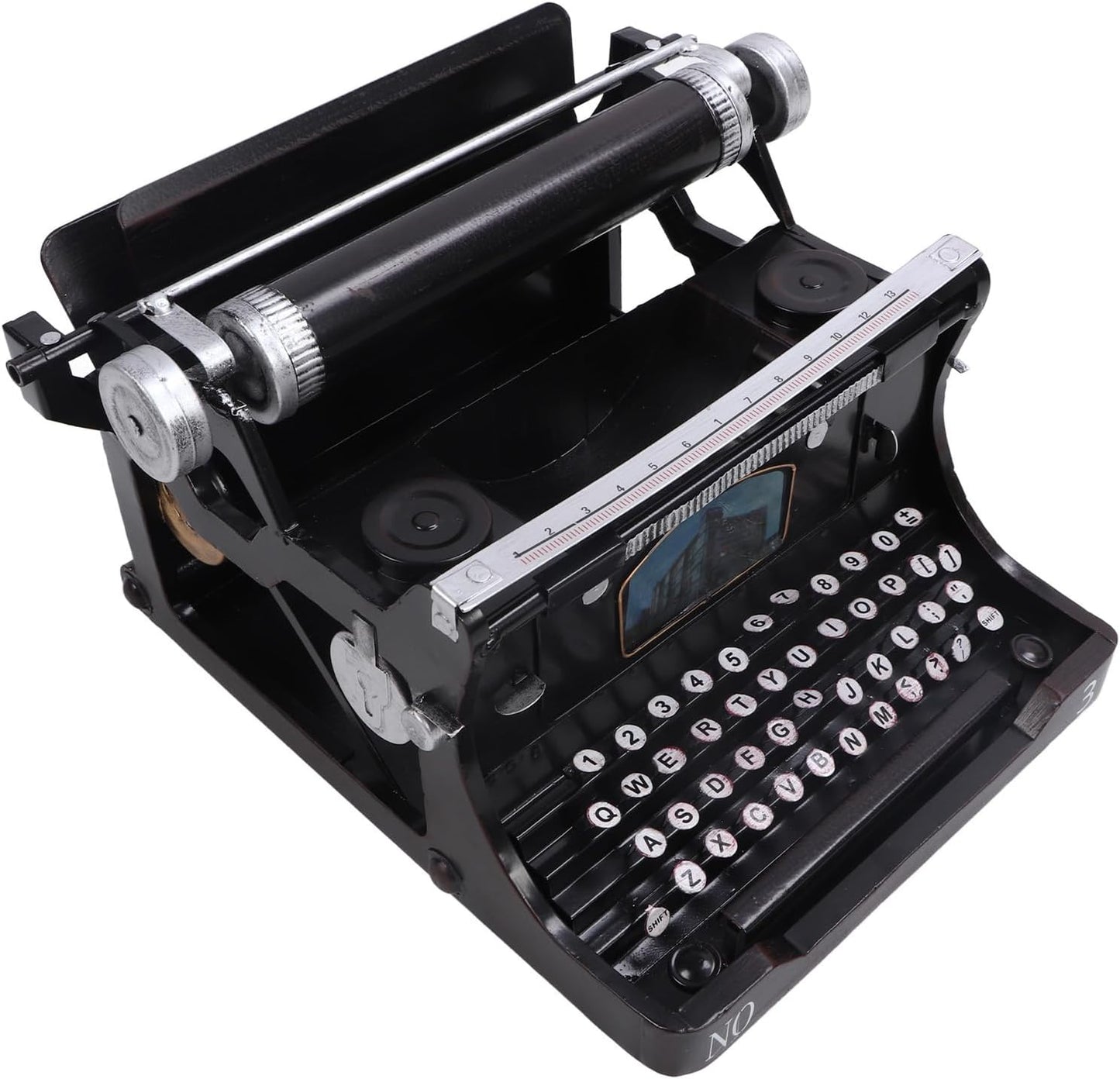 Airshi Antique Typewriter Model, Black Portable Typewriter Durable Manual Polishing for Home