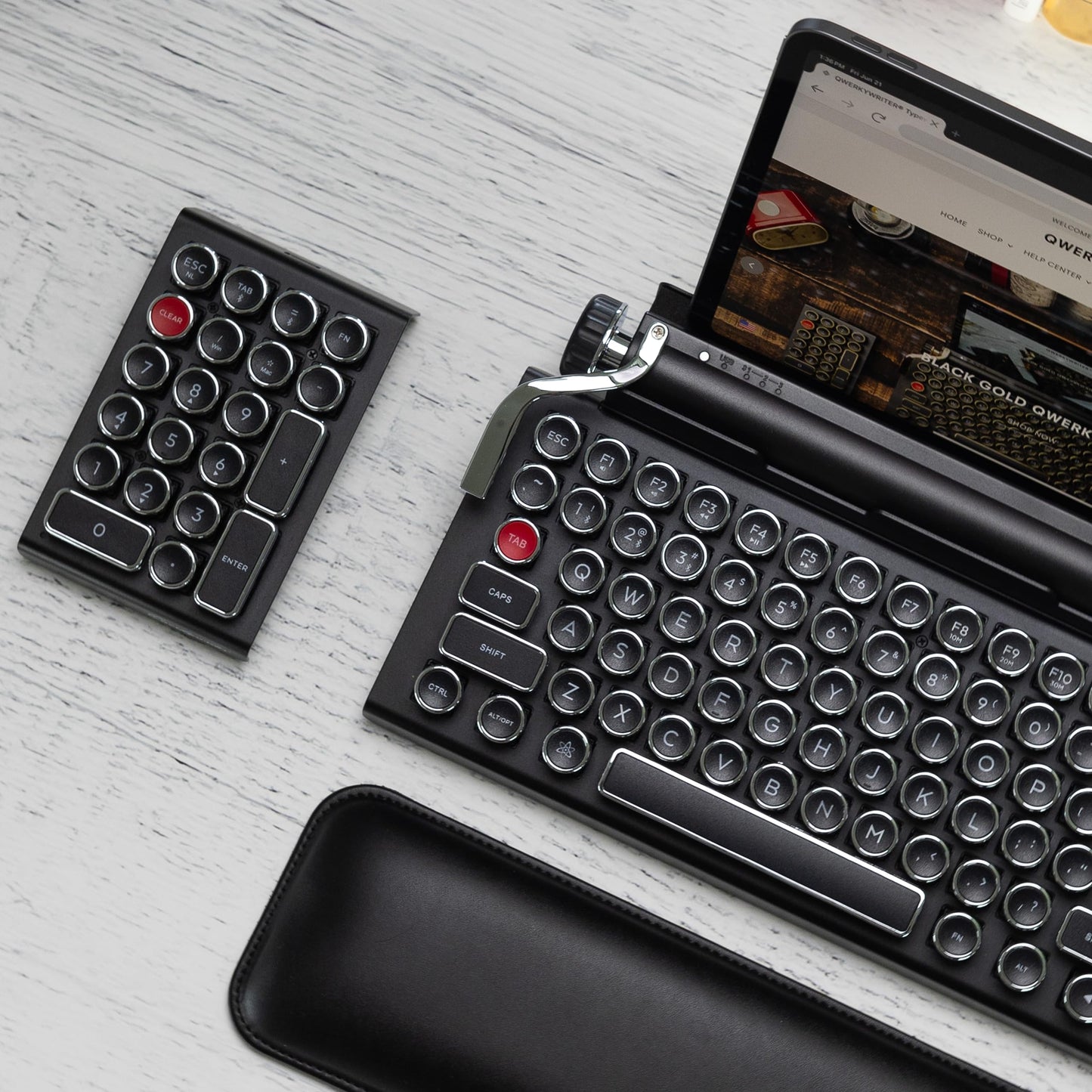 QWERKYTOYS Qwerkywriter S Typewriter Inspired Retro Mechanical Wired & Wireless Keyboard with Tablet Stand
