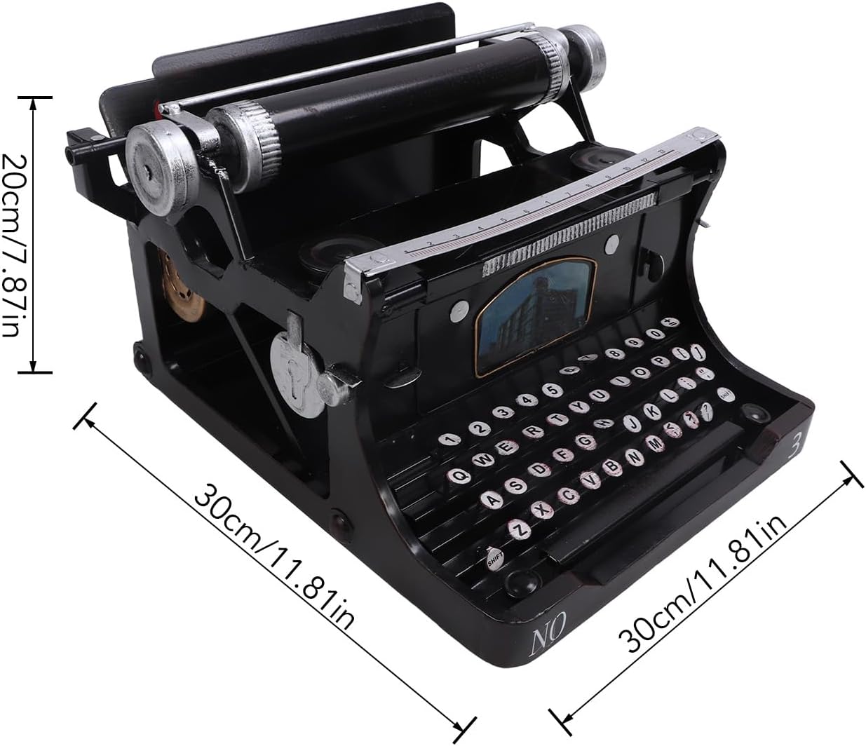 Airshi Antique Typewriter Model, Black Portable Typewriter Durable Manual Polishing for Home
